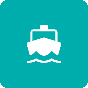 Boat icon on teal background.